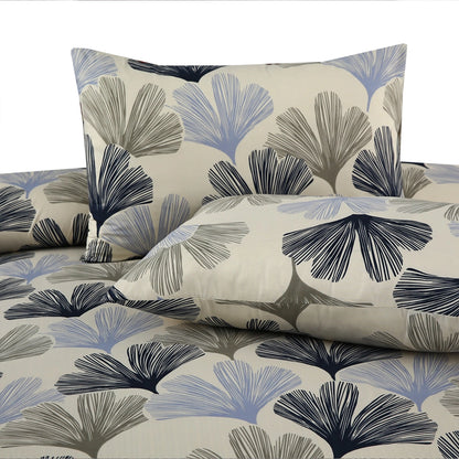 6 Piece - Beige & Grey Leaf Printed Duvet Cover Set