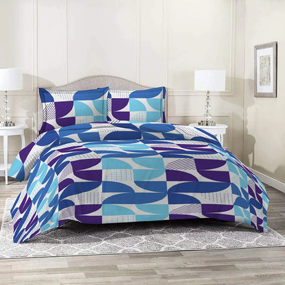 3 Piece - Blue Geometric Printed Bed Sheet Set -3056