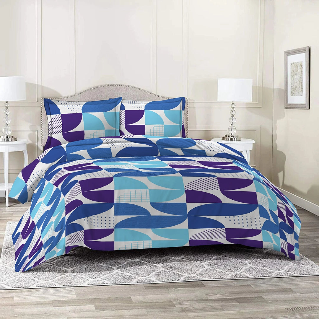 6 Piece - Blue Geometric Printed Duvet Cover Set