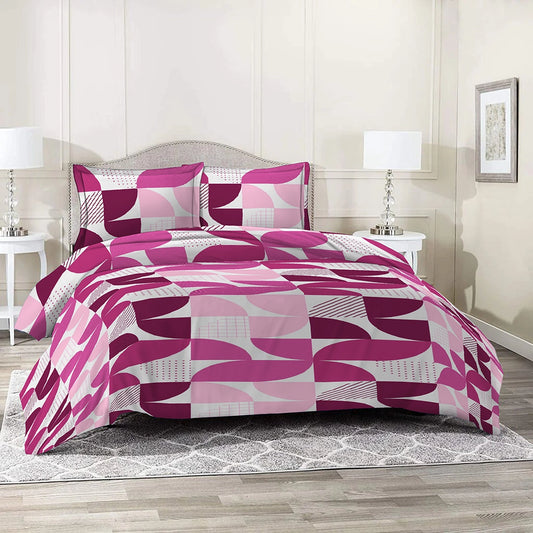 6 Piece - Pink Geometric Printed Duvet Cover Set
