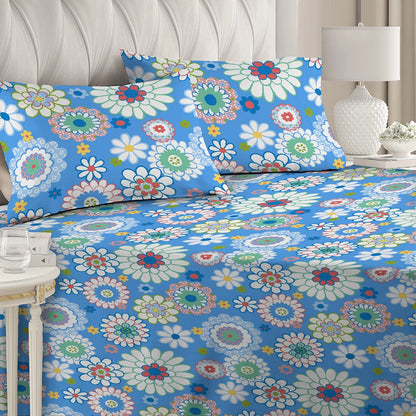 6 Piece - Blue Floral Printed Duvet Cover Set