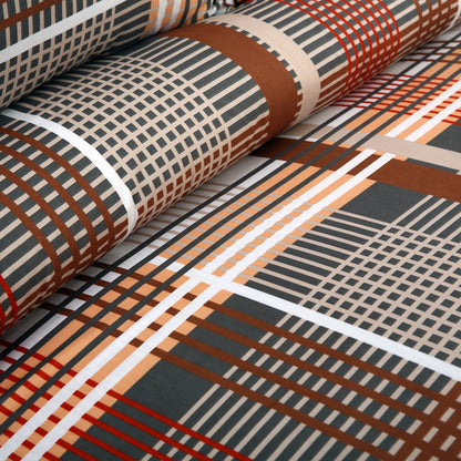 6 Piece - Brown & Red Checkered Printed Duvet Cover Set