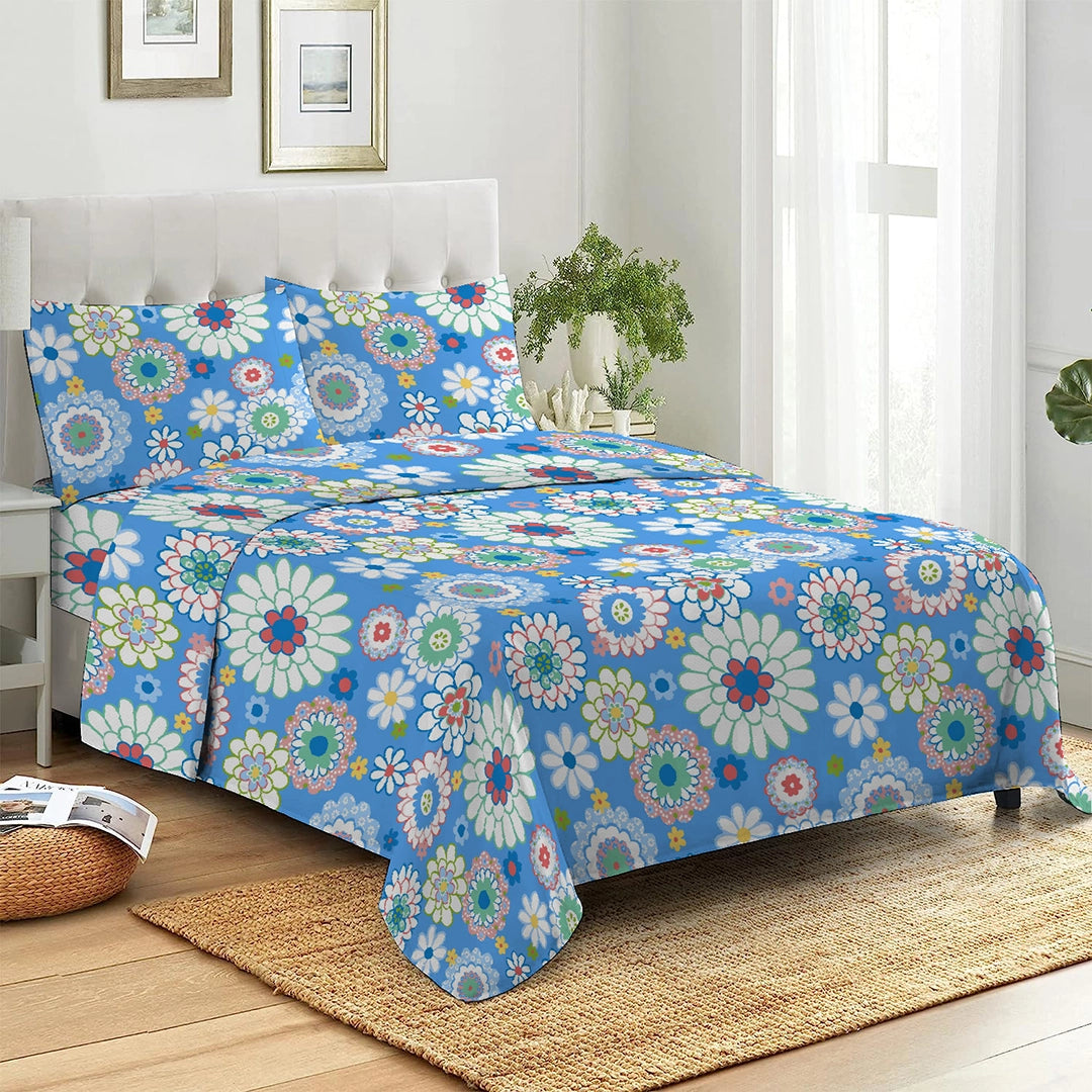 6 Piece - Blue Floral Printed Duvet Cover Set