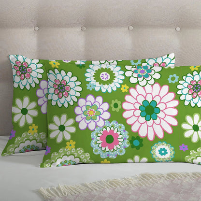 3 Piece - Green Floral Print Bed Sheet Set - 3059
