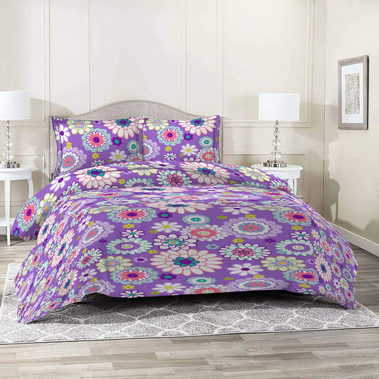 6 Piece - Purple Floral Printed Duvet Cover Set
