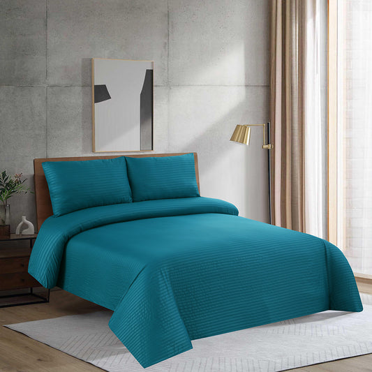 3 Piece - Deep Teal Satin Stripe Bed Sheet Set - 3044