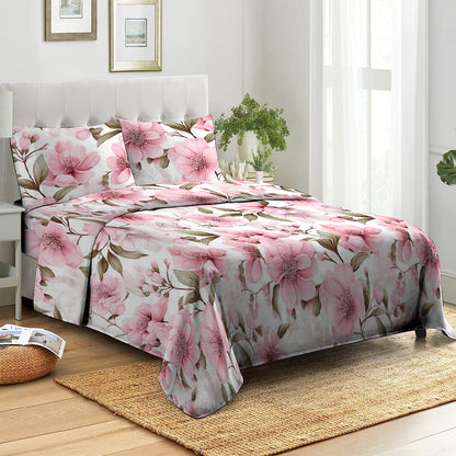 3 Piece - Grand Pink Rose Printed Bed Sheet