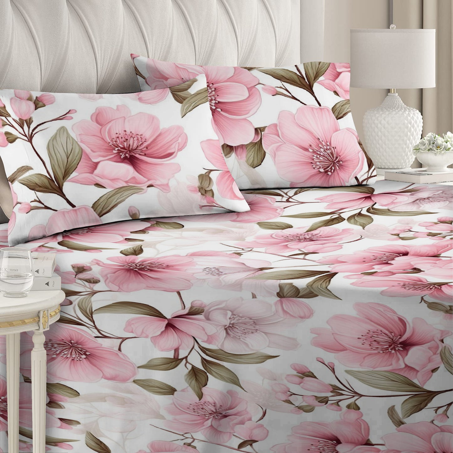 3 Piece - Grand Pink Rose Printed Bed Sheet