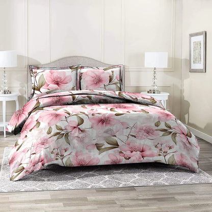 3 Piece - Grand Pink Rose Printed Bed Sheet