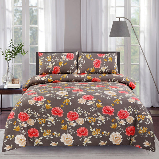 6 Piece - Brown Floral Chintz Printed Duvet Cover Set