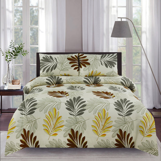 6 Piece - Brown Leaf Printed Duvet Cover Set