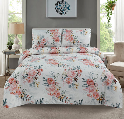 6 Piece - Dhalia Roses Printed Duvet Cover Set