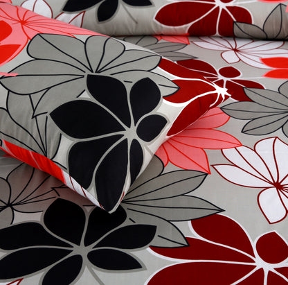 3/6 Piece - Gray and Red Floral Set - 3276