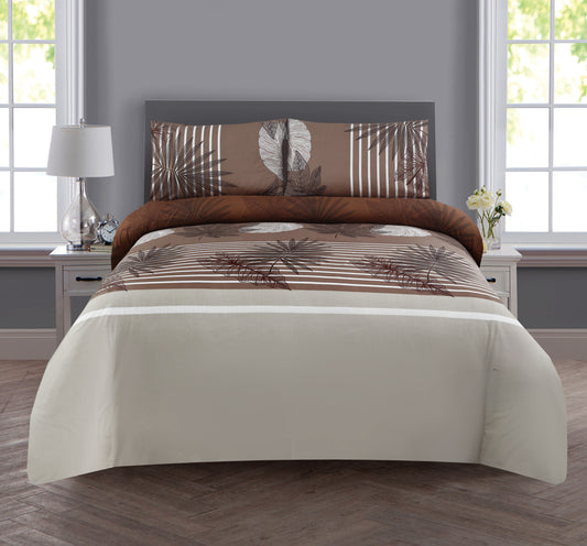 6 Piece - Brown Hues Multi Leaves Printed Duvet Cover Set