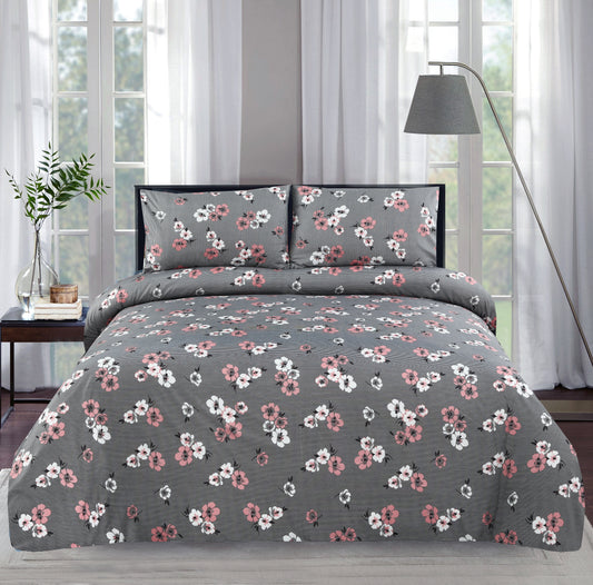 6 Piece - Pink Floral Bunch Printed Duvet Cover Set