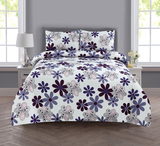 6 Piece - Blue Hues Floral Printed Duvet Cover Set
