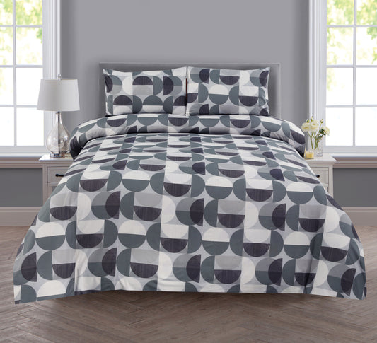 6 Piece - Mint, White & Grey Circular Printed Duvet Cover Set
