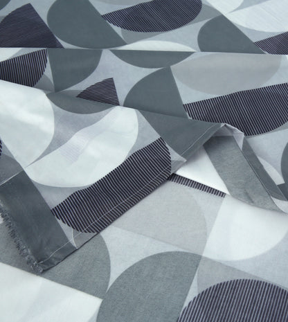 6 Piece - Mint, White & Grey Circular Printed Duvet Cover Set