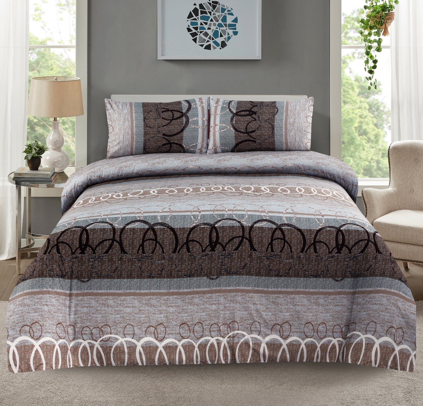 6 Piece - Circle Calm Printed Duvet Cover Set
