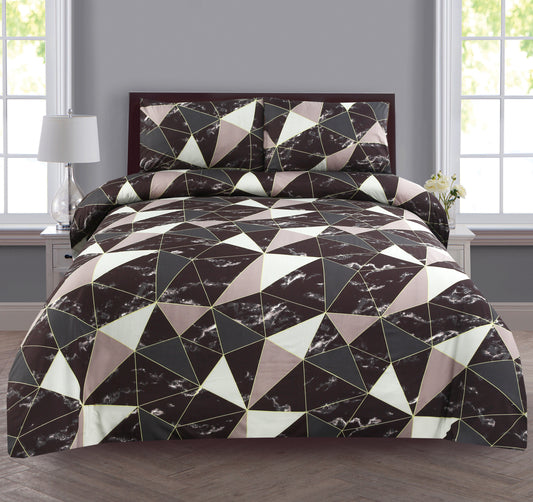 6 Piece - Plum & Pink Abstract Printed Duvet Cover Set