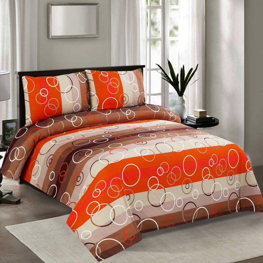 6 Piece - Orange Linear & Circular Printed Duvet Cover Set