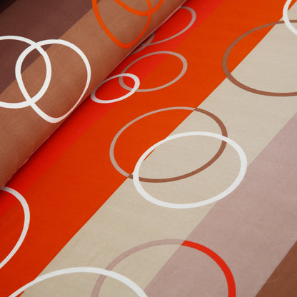 6 Piece - Orange Linear & Circular Printed Duvet Cover Set