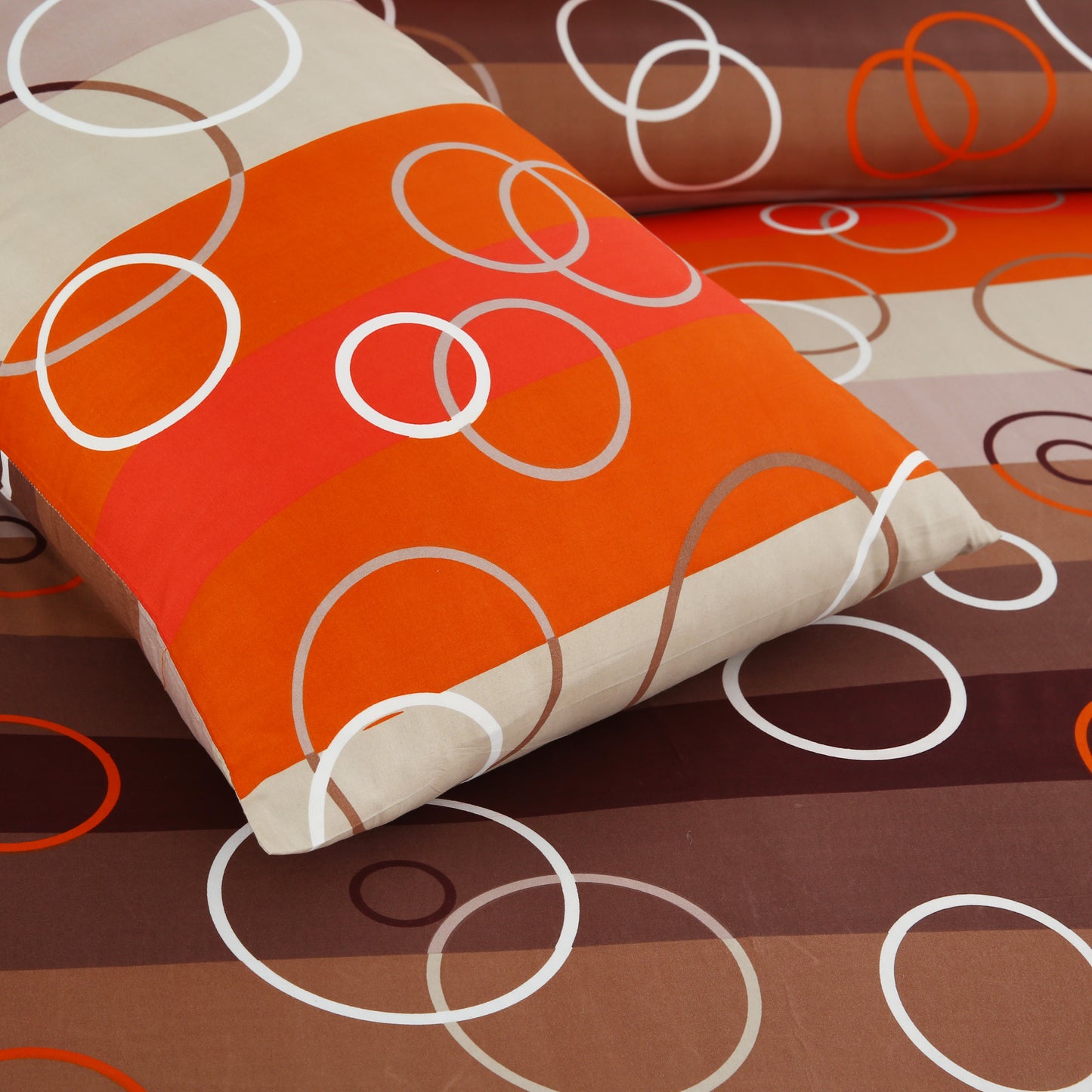 6 Piece - Orange Linear & Circular Printed Duvet Cover Set