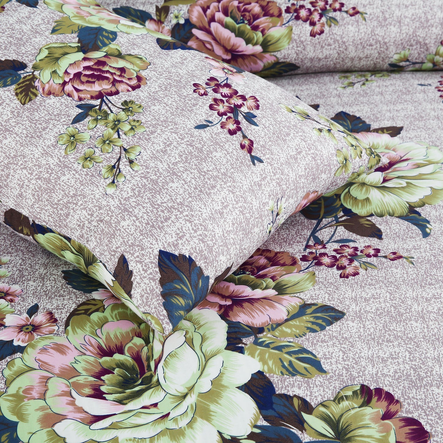 6 Piece - Light Grey Floral Chintz Printed Duvet Cover Set
