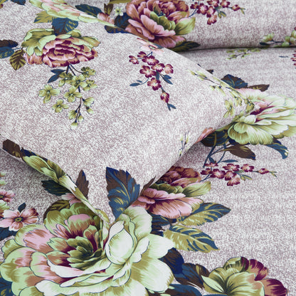 6 Piece - Light Grey Floral Chintz Printed Duvet Cover Set