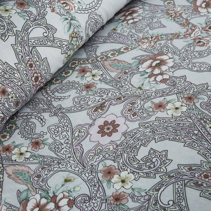 6 Piece - Grey Paisely Printed Duvet Cover Set
