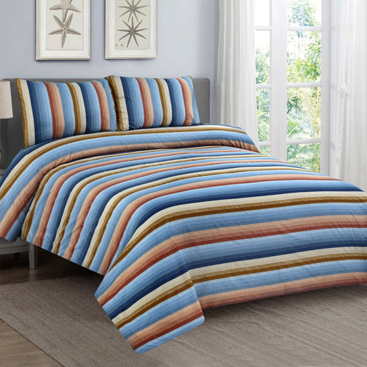 6 Piece - Multi Linear Geometric Printed Duvet Cover Set