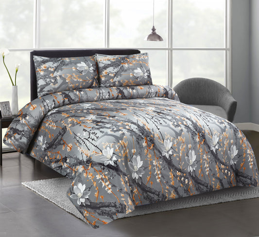 6 Piece - Grey Botanical Printed Duvet Cover Set