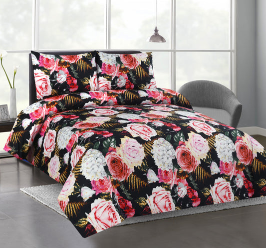 6 Piece - Roses on Black Printed Duvet Cover Set