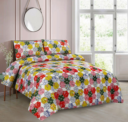 6 Piece - Multi Hexa Patch Printed Duvet Cover Set