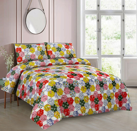 6 Piece - Multi Hexa Patch Printed Duvet Cover Set