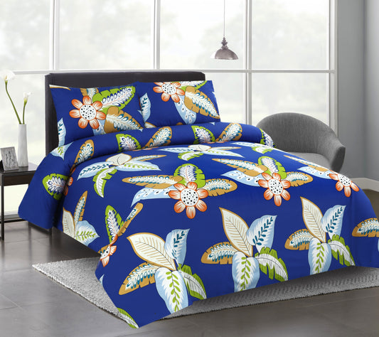 6 Piece - Blue Multi Leaves Printed Duvet Cover Set