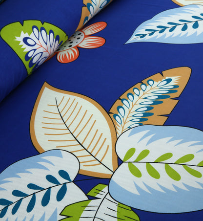 6 Piece - Blue Multi Leaves Printed Duvet Cover Set