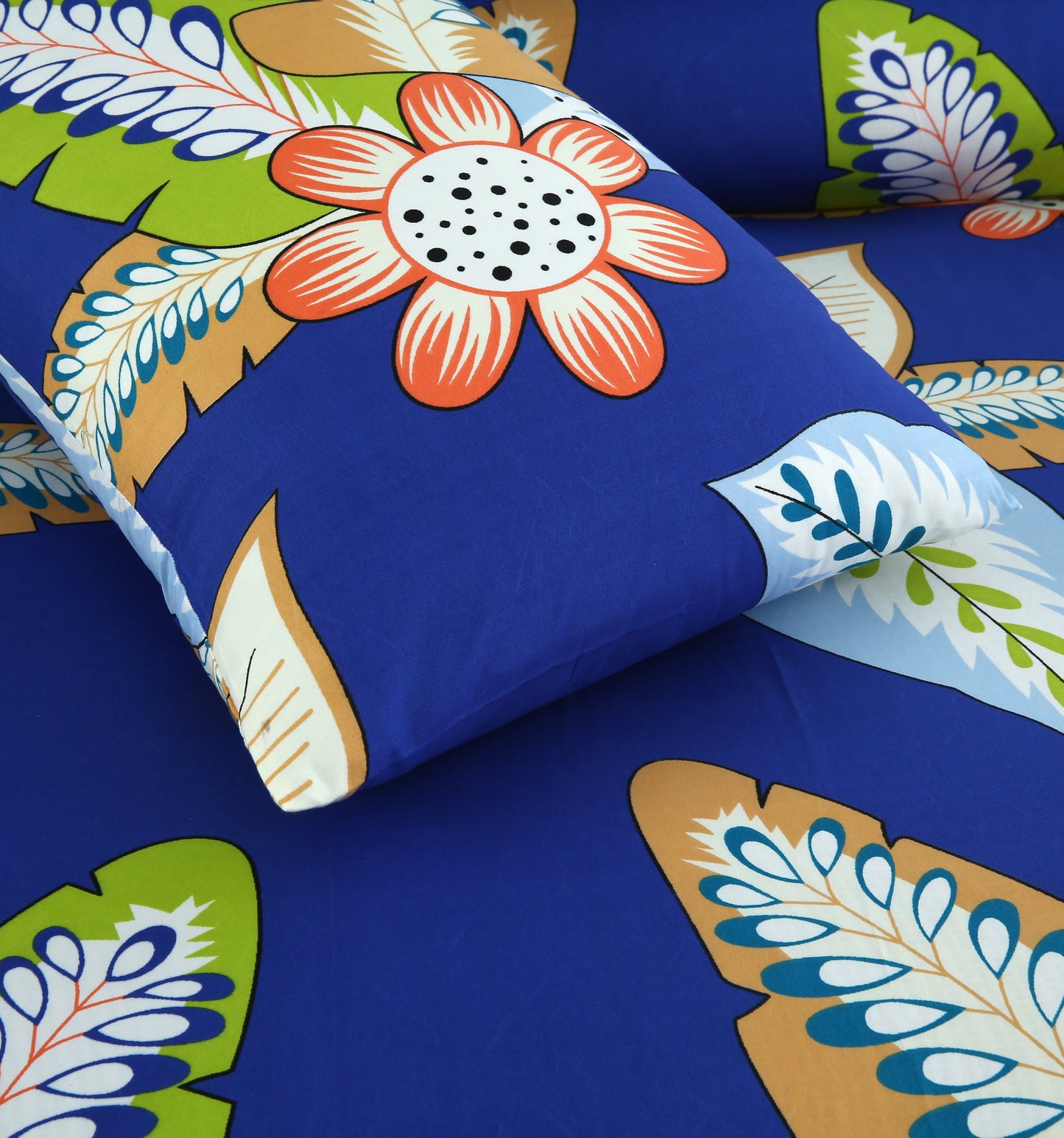 6 Piece - Blue Multi Leaves Printed Duvet Cover Set