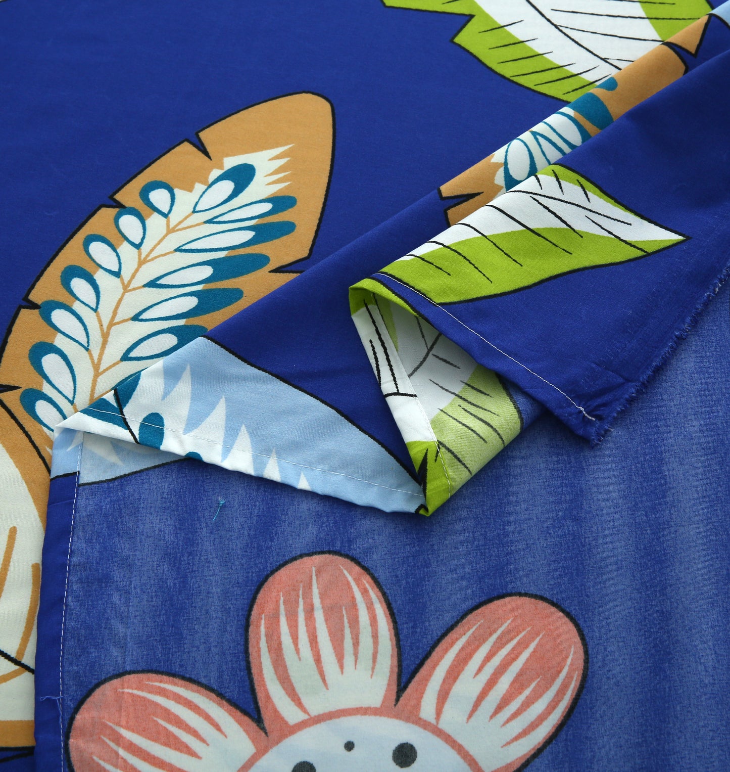 6 Piece - Blue Multi Leaves Printed Duvet Cover Set