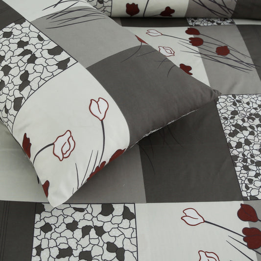3 Piece - Grey & White Rectangular Printed Bed Sheet Set - 3223