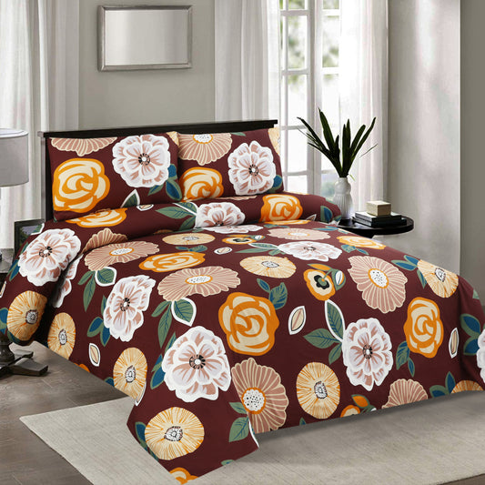 6 Piece - Brown Floral Canvas Printed Duvet Cover Set