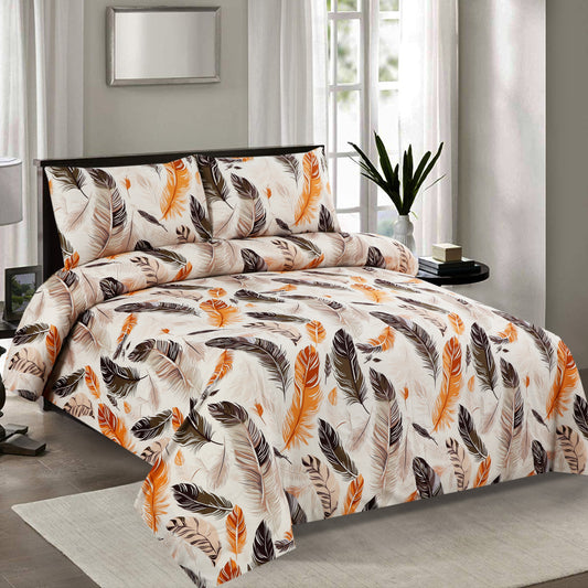 6 Piece - Brown Feather Printed Duvet Cover Set
