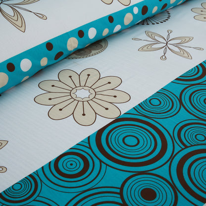 3/6 Piece - Floral Base With Teal Stripes Set - 3157