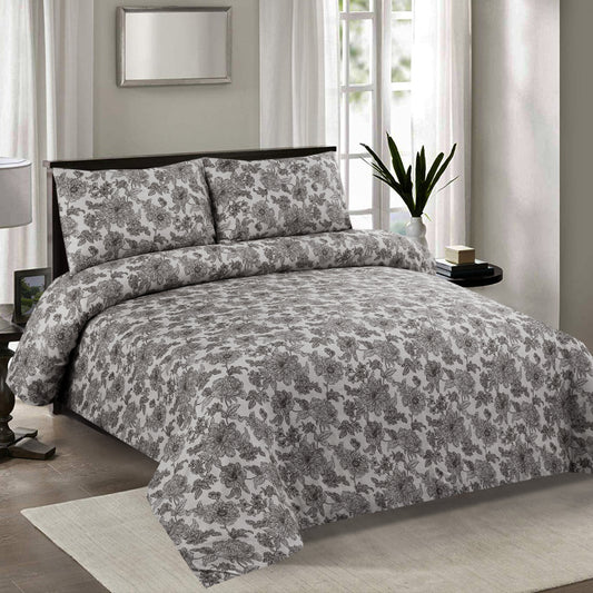 6 Piece - Grey Flowered Printed Duvet Cover Set