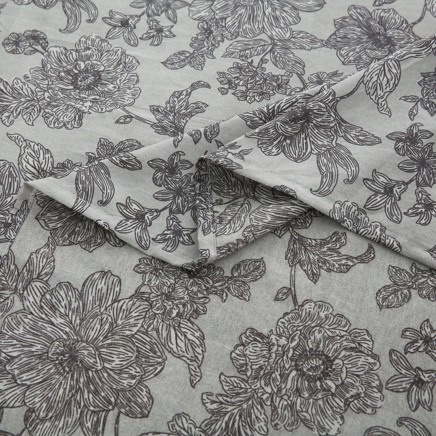 6 Piece - Grey Flowered Printed Duvet Cover Set