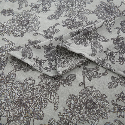 6 Piece - Grey Flowered Printed Duvet Cover Set