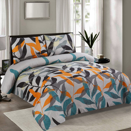 6 Piece - Grey, Black & Beige Leaves Printed Duvet Cover Set