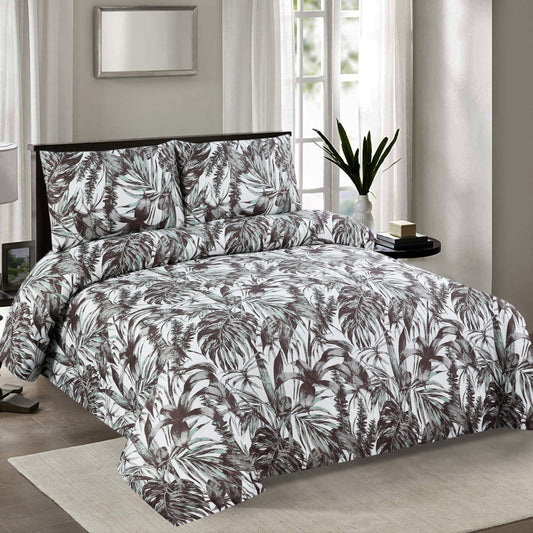 6 Piece - Palm Leaves Flowered Printed Duvet Cover Set