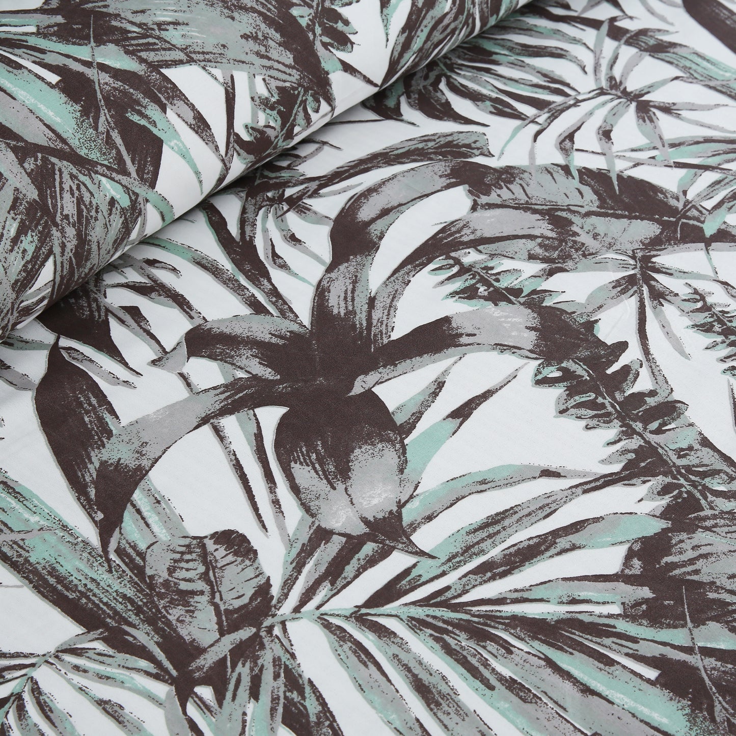 6 Piece - Palm Leaves Flowered Printed Duvet Cover Set