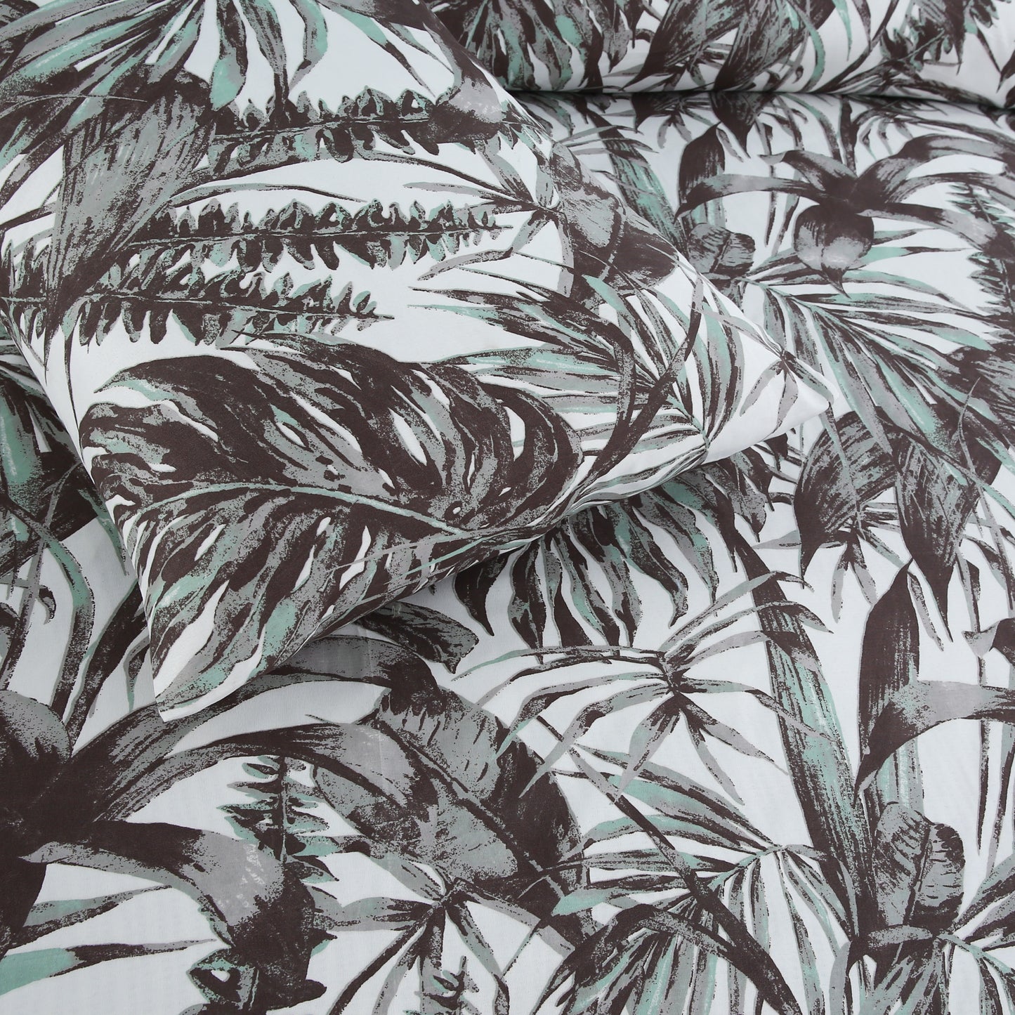 6 Piece - Palm Leaves Flowered Printed Duvet Cover Set